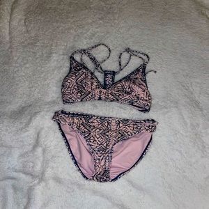 Pink and blue patterned bikini